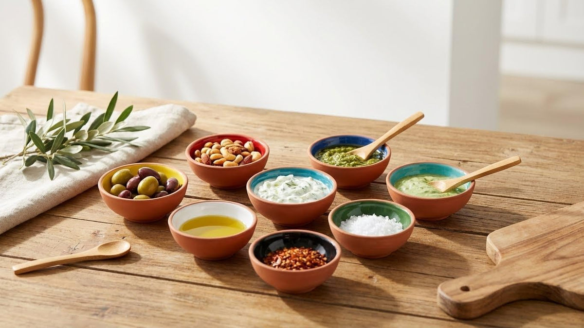 Terracotta Pinch Bowls Set of 8 – Small Ceramic Prep Bowls for Spices, Sauces & Dips – Mini Dipping Bowl for Kitchen Prep, Serving & Charcuterie – Colorful Handmade-Style Bowl