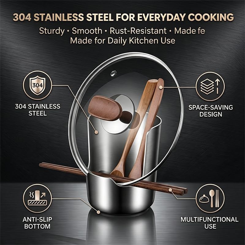 Spoon Rest with Pot Lid Holder, Stainless Steel Vertical Rack