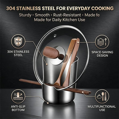 Spoon Rest with Pot Lid Holder, Stainless Steel Vertical Rack