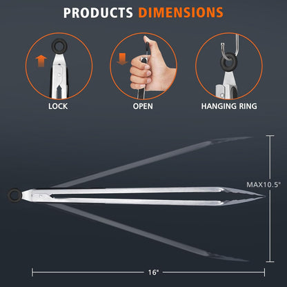 Hotec Stainless Steel Kitchen Tongs, Set of 3-7", 9" and 12", Locking Metal Food Tongs for Cooking, Serving, BBQ, Grill with Non-Slip Grip