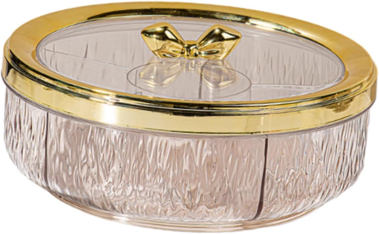 Yajuyi Divided Serving Tray Snack Dishes Dessert Plate Rotating Serving Platter Dish Clear Visibility Lid Suitable for Entertaining Living Room, Rose Golden Bow