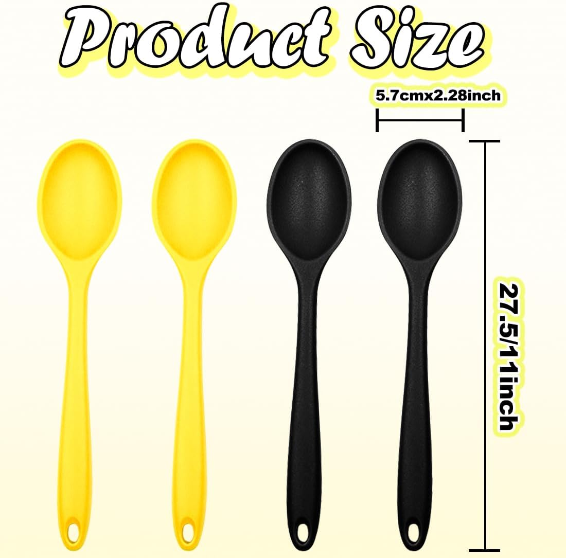 8 Pcs 8inch Heat Resistant Cooking Spoons for Nonstick Cookware Set -Ideal for Cooking, Baking, Mixing, Stirring Includes Slotted & Solid Spoons, Design for Nonstick Cookware (Black+Red+Green+Purple)