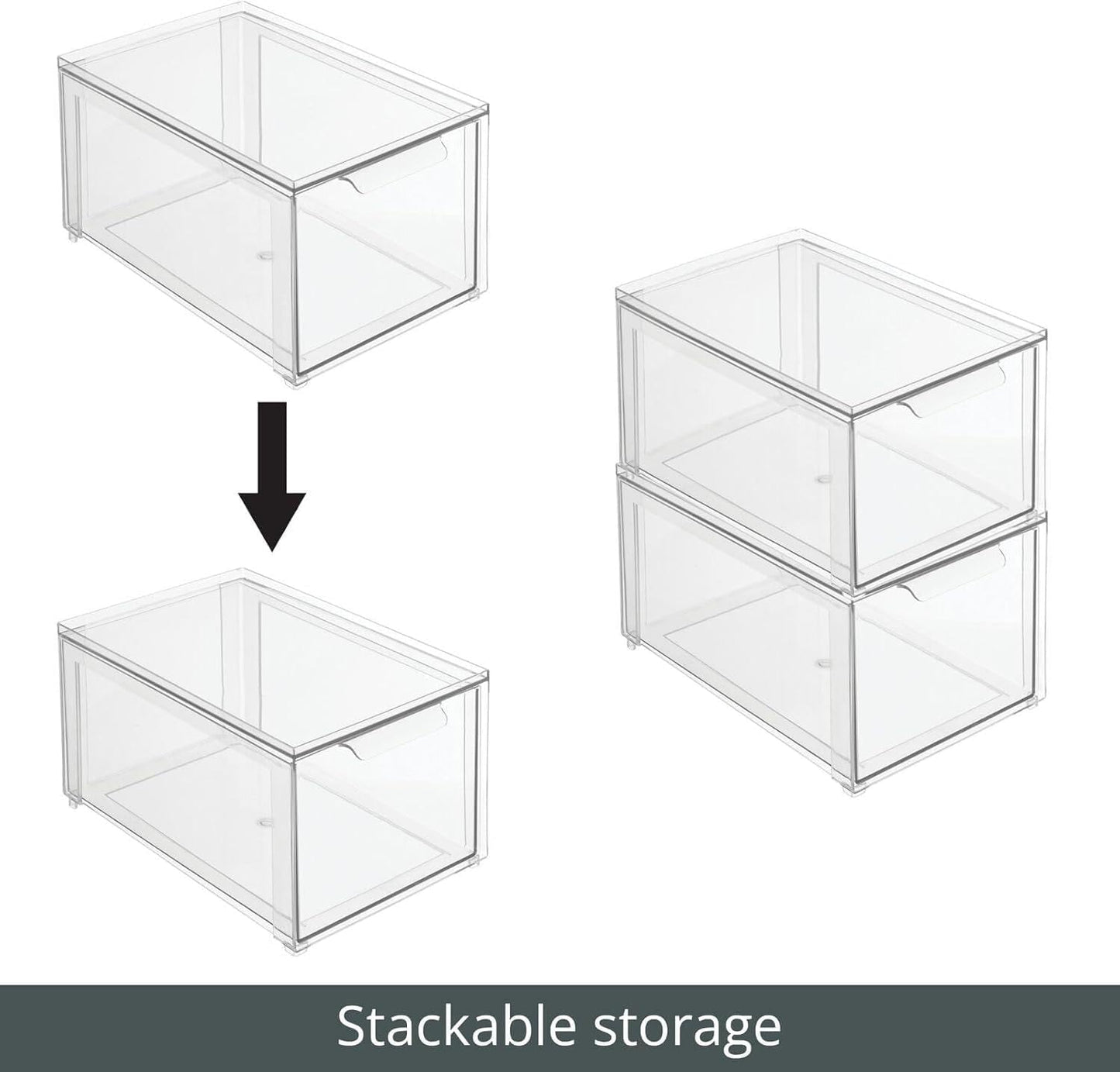 mDesign Kitchen Storage Drawer Box – Plastic Storage Box with Pull-Out Drawer – Pantry, Fridge and Cupboard Storage for Food and Snacks – Pack of 2 – Clear