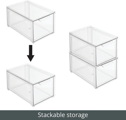 mDesign Kitchen Storage Drawer Box – Plastic Storage Box with Pull-Out Drawer – Pantry, Fridge and Cupboard Storage for Food and Snacks – Pack of 2 – Clear