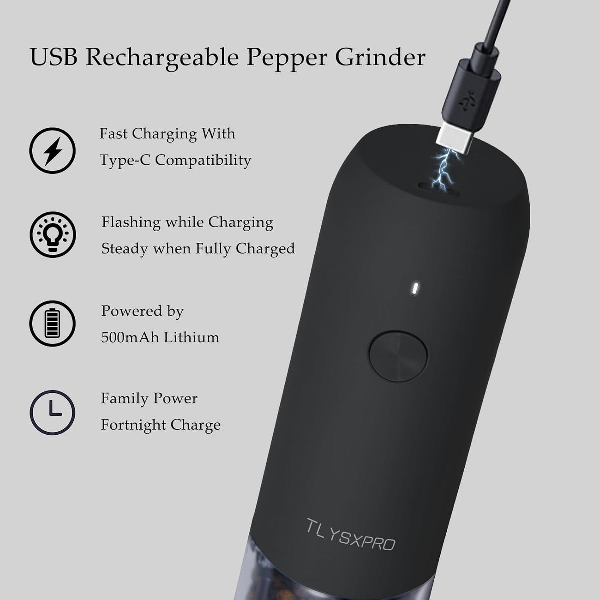 Electric Salt and Pepper Grinder Set, USB Rechargeable, Automatic Salt and Pepper Mill Grinder with Adjustable Coarseness, Electric Salt Shakers, LED Light, Refillable (2 Packs, Greige)