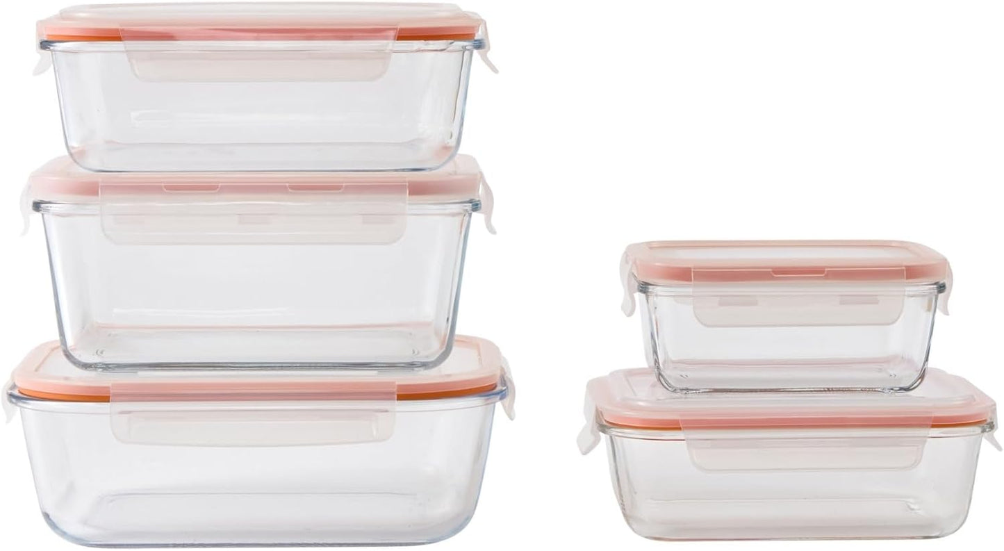 IMUSA Glass Food Storage Containers with Lids 6-Piece Set, Borosilicate Meal Prep Containers with Silicone Seal, Leakproof, Airtight, Freezer, Oven & Microwave Safe
