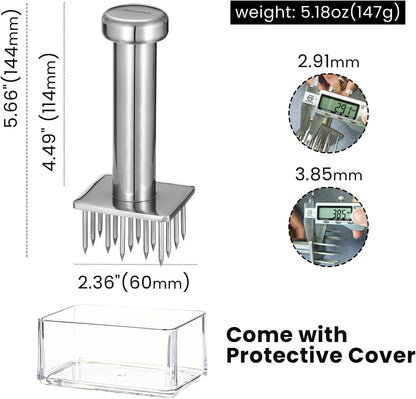 304 Stainless Steel Meat Tenderizer Tool, Sharp Long Needles for Thick Cuts