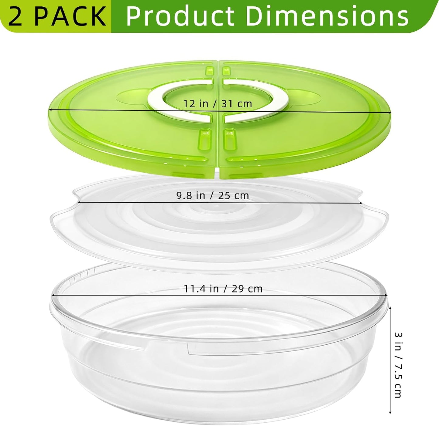 2 Pack 12 Inch Food Storage Container with Lid and Handle, Round Plastic Pizza Slice Storage Container, Reusable Pie Carrier Keeper for Food Cake Cheesecake, Clear