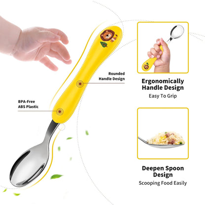 Lehoo Castle 6 Pieces Toddler Utensils, Kids Silverware for 2 3 4 Years Old, Stainless Steel Fork and Spoon Set with Plastic Handle, Safe Toddler Cutlery (Dinosaur)