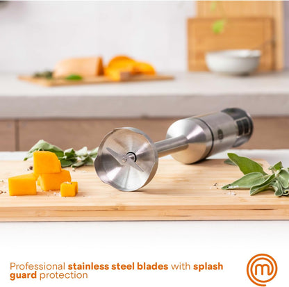 MasterChef Immersion Blender Handheld with Electric Whisk & Milk Frother Attachments, Hand Held Stainless Steel Stick Emulsifier for Making Baby Food, Soup, Puree, Cake, Cappuccino, Latte etc, 400W