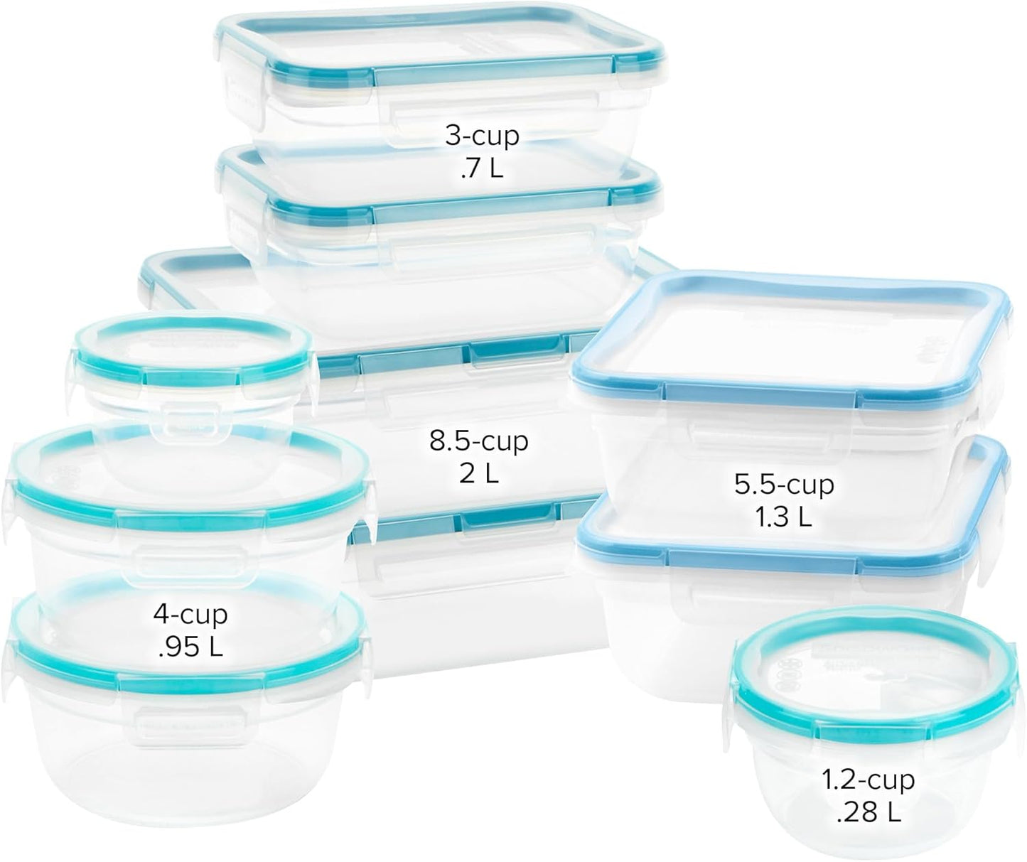 Snapware Plastic Total Solution (21-Pack) Large Food Storage Containers Set, Meal Prep Containers with Plastic BPA-Free Lids & 4 Locking Tabs, Microwave, Dishwasher, and Freezer Safe