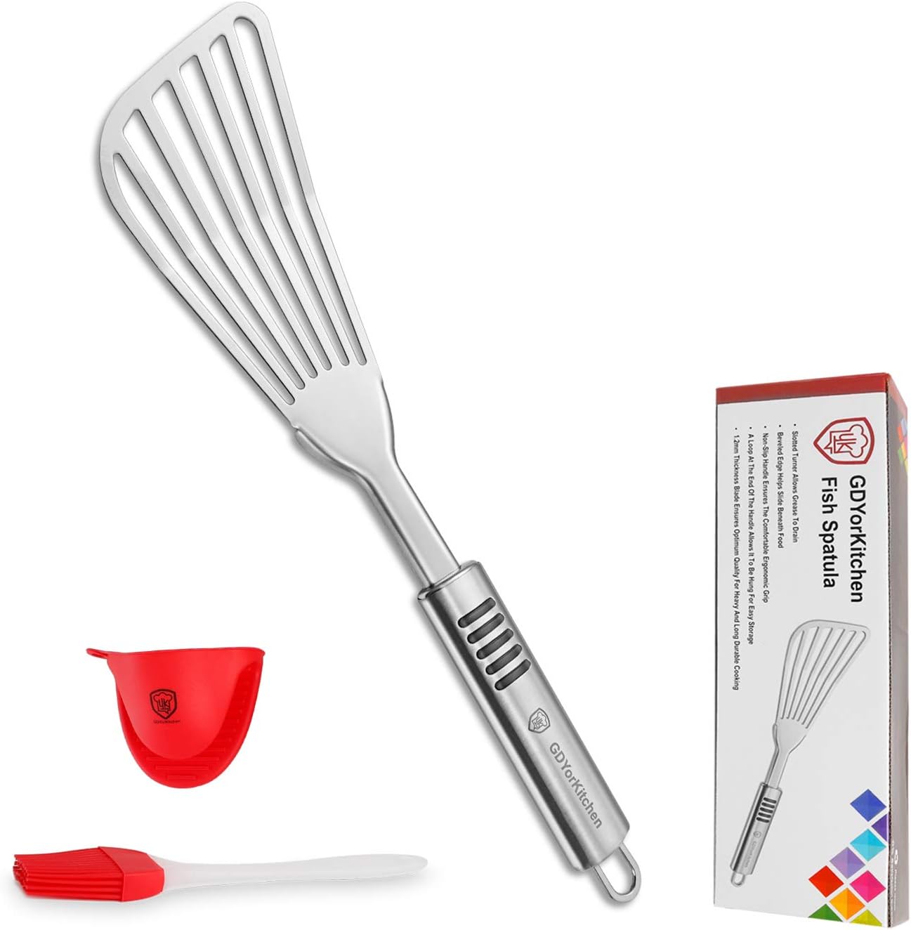 Premium Fish Spatula - Rust-Resistant Stainless Steel, Non-Slip Handle, Ideal for Grilling, Frying, Turning and Flipping Fish, Meat, Eggs, and More - Ergonomic Design for Perfect Results - Set of 2
