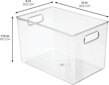 iDesign Linus BPA-Free Plastic Deep Kitchen Storage Bin with Handles - 12" x 8" x 7.75", Clear