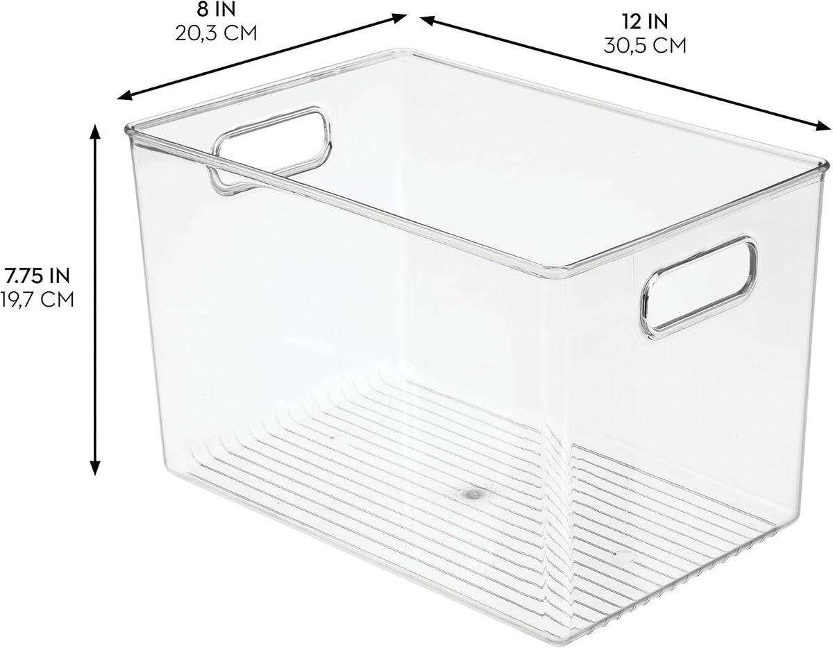 iDesign Linus BPA-Free Plastic Deep Kitchen Storage Bin, Clear | With Handles, 12" x 8" x 7.75"