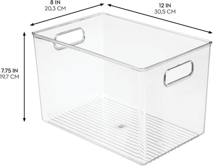 iDesign Linus BPA-Free Plastic Deep Kitchen Storage Bin, Clear | With Handles, 12" x 8" x 7.75"