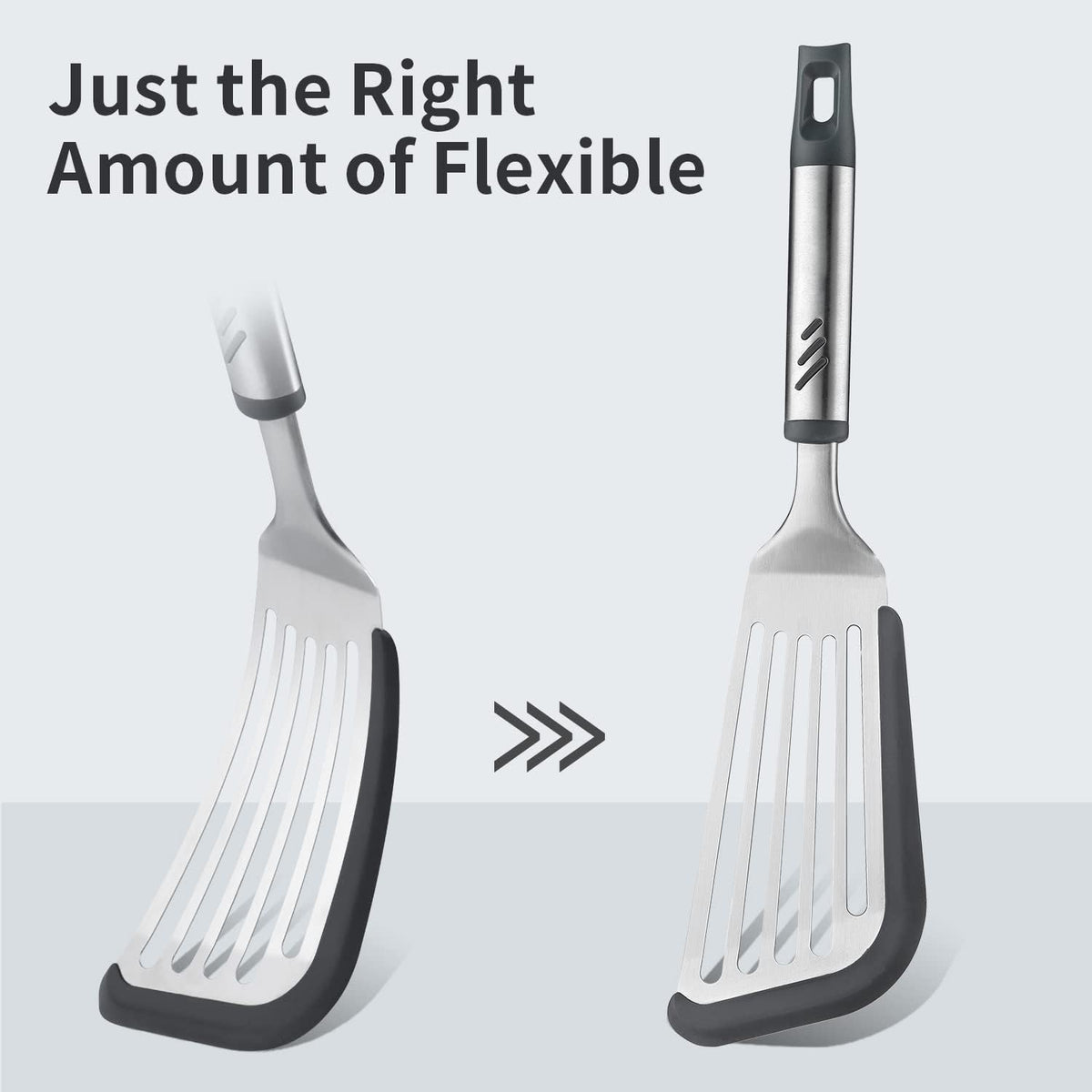 Silicone Spatula - Fish Spatula for Non Stick Frying Pan - Flexible Slotted Turner for Cooking and Flipping - Stainless Steel Egg Flipper with Silicone Edge - Heat Resistant - Dishwasher Safe