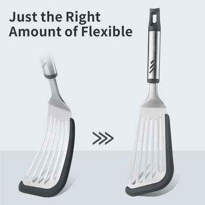Silicone Spatula - Fish Spatula for Non Stick Frying Pan - Flexible Slotted Turner for Cooking and Flipping - Stainless Steel Egg Flipper with Silicone Edge - Heat Resistant - Dishwasher Safe