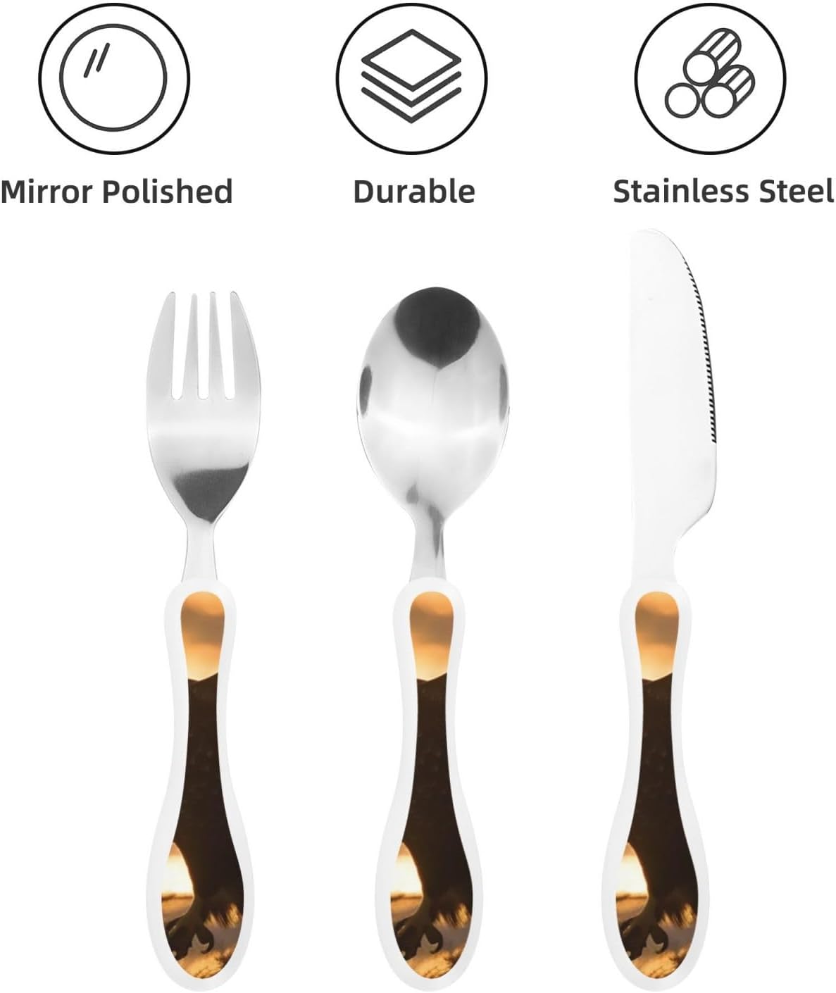3-Piece Kids Silverware Set With Storage Case, Stainless Steel Reusable Children Safe Knife Spoon Fork Set Blue Active Girl Running Sunset Children Flatware Set For Kids Lunch Box - Colors A