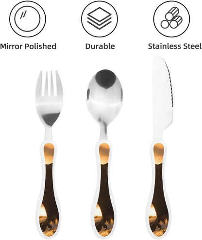 3-Piece Kids Silverware Set With Storage Case, Stainless Steel Reusable Children Safe Knife Spoon Fork Set Blue Active Girl Running Sunset Children Flatware Set For Kids Lunch Box - Colors A