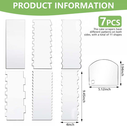 SenseYo Acrylic Cake Scraper 9.5 Inch Large Icing Cream Frosting Smoother Comb Double Sided Patterned Edge Stripe for Cake Decorating Mousse Butter Baking Projects