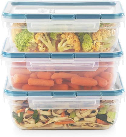 Snapware Plastic Total Solution 3-Pack (8.5-Cup) Food Storage Containers Set, Leakproof & Airtight Plastic Locking Lids Rectangular Containers, BPA-Free Lids, Microwave Dishwasher Freezer Safe