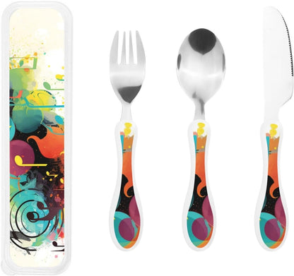 3-Piece Kids Silverware Set With Storage Case, Stainless Steel Reusable Children Safe Knife Spoon Fork Set Airplane Sunset Children Flatware Set For Kids Lunch Box