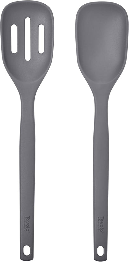 Tovolo Elements Silicone Spoon Set of 2 Mixing and Slotted Spoon Bundle for Non Stick Cooking Mixing Serving, Dishwasher Safe Heat Resistant Slotted Spoon and Mixing Serving Spoon, Oatmeal