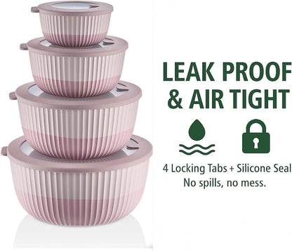 Mixing Bowls with Lids, 8-Piece Airtight Leak-Proof Nesting BPA-Free Bowl Set for Kitchen & Food Storage, Large 4200ml Capacity, Microwave & Dishwasher Safe