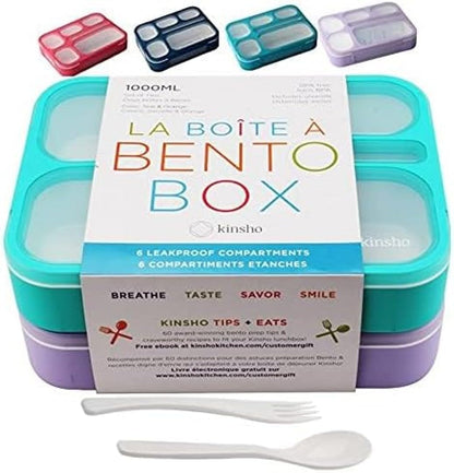 Glitter Lunch Box for Girls, Bento Boxes for School, Pre-School, Toddler Daycare, Travel. Kids Snack Containers, 6 Divided Leak Proof Compartments, BPA Free, Cute 2 Pack Set, Utensils, Pink & Purple