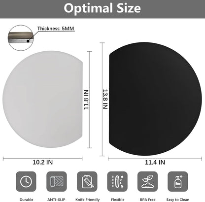 ZVP Thick Silicone TPU Cutting Board Mats for Kitchen, Flexible Rubber Cutting Boards, Anti-Slip Cutting Mats, Semicircle Chopping Board, BPA Free Dishwasher Safe, 2 Pieces