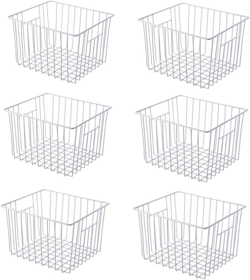 Slideep Wire Baskets Farmhouse Freezer Organizer Storage Bin Basket with Handles, Food Storage for Kitchen Cabinets, Pantry, Closet, Bedroom, Bathroom, Office 3 Pack