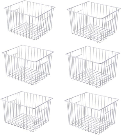 Slideep Wire Baskets Farmhouse Freezer Organizer Storage Bin Basket with Handles, Food Storage for Kitchen Cabinets, Pantry, Closet, Bedroom, Bathroom, Office 3 Pack