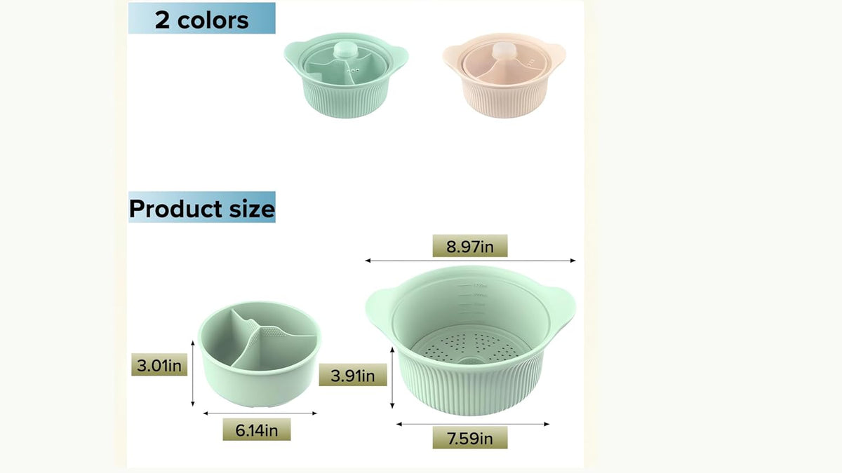 3-in-1 Microwave Steamer, 42oz Silicone Basket with Lid for Veggies, Fish & Baby Food | BPA-Free,Dishwasher & Oven Safe (Green)
