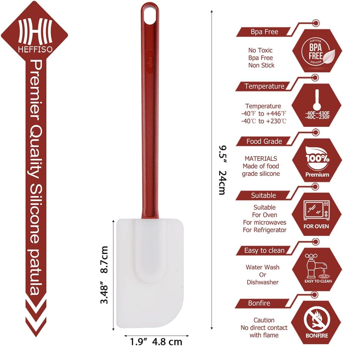 3 PCS Commercial Grade Heat Resistant Silicone Spatulas, 9.5-Inch Rubber Spatulas for Baking, Nonstick & BPA-Free