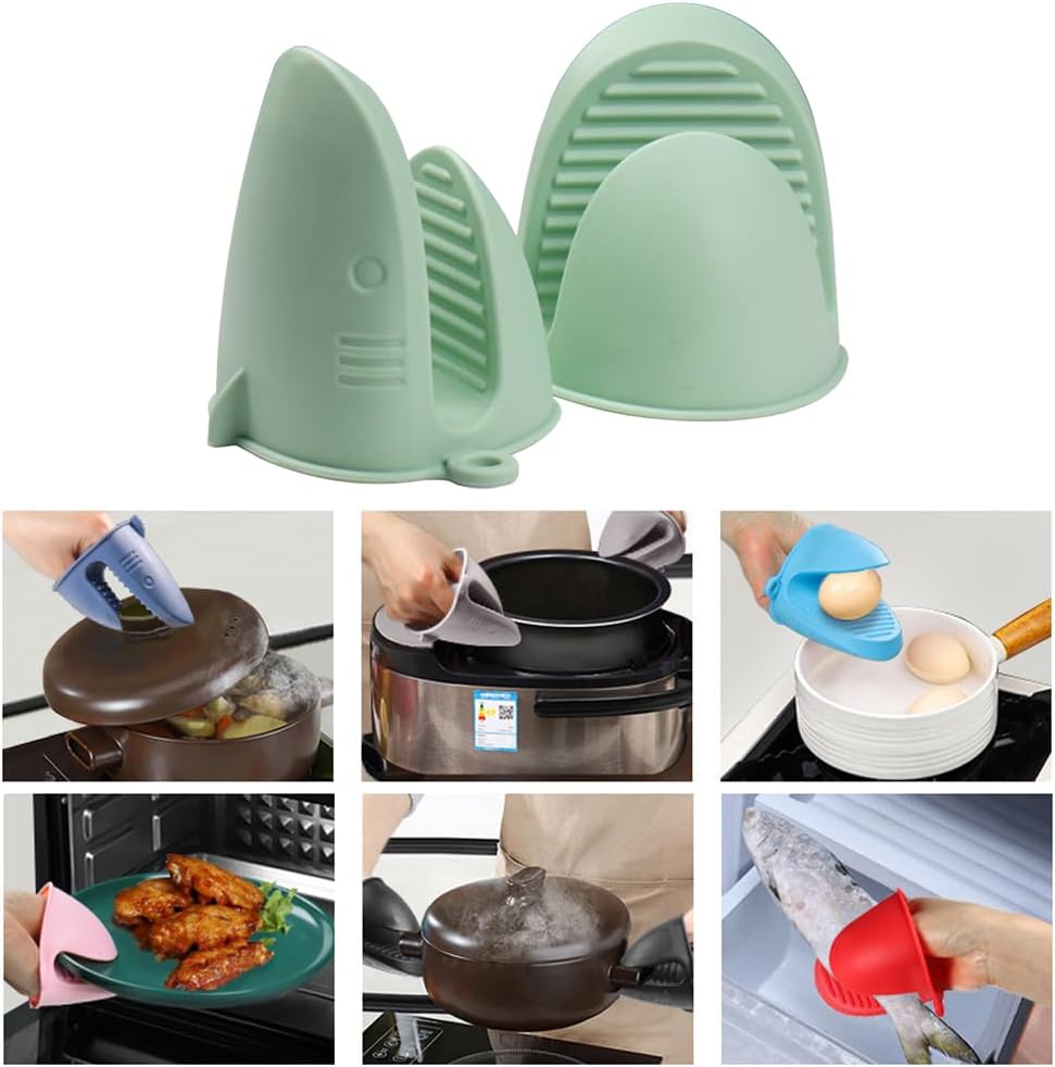 Oven Mitts，Mini Oven Gloves Silicone Heat Resistant Cooking Pinch Mitts Potholder for Air Fryer Kitchen Cooking & Baking (Grey)