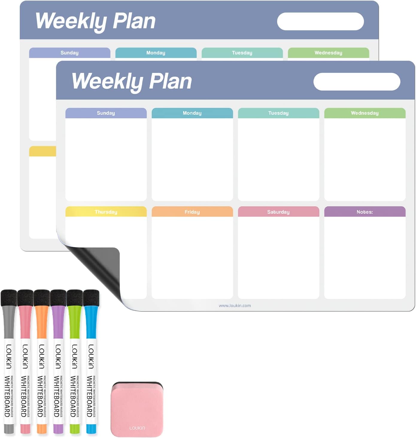 loukin Dry Erase Checklists 4 Pack, Electrostatic Clings to Any Shiny Surface, 7.9"×5.9" Whiteboard Shopping List, Reusable to do List for Office, Classroom, Refrigerator, 6 Markers&1 Eraser Included