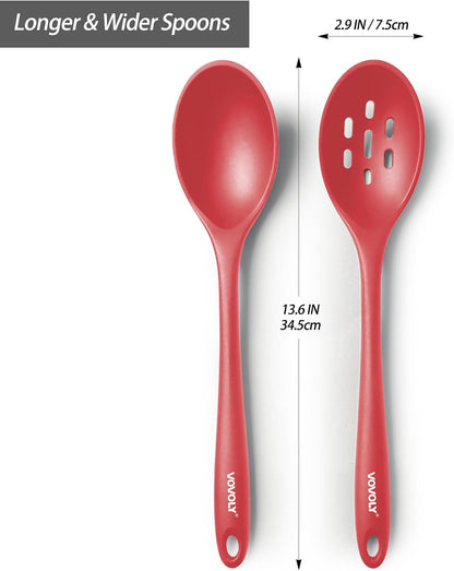 Silicone Spoons for Cooking - Extra Large Kitchen Spoons for Mixing, Serving, & Stirring - 600°F Heat-Resistant Non Stick Utensils Ladle & Skimmer- Dishwasher Safe, Black