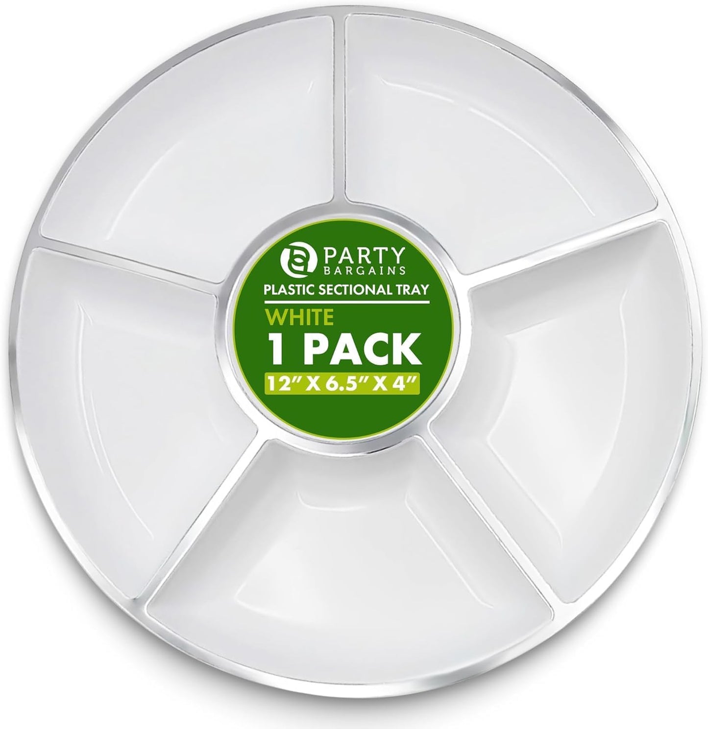 PARTY BARGAINS 12" Round Plastic Serving Tray, 6-Sections, Clear, Pack of 1