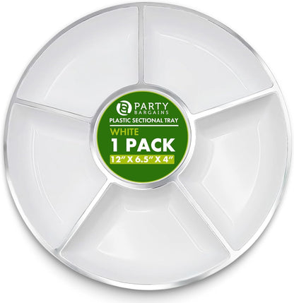 PARTY BARGAINS 12" Round Plastic Serving Tray, 6-Sections, Clear, Pack of 1