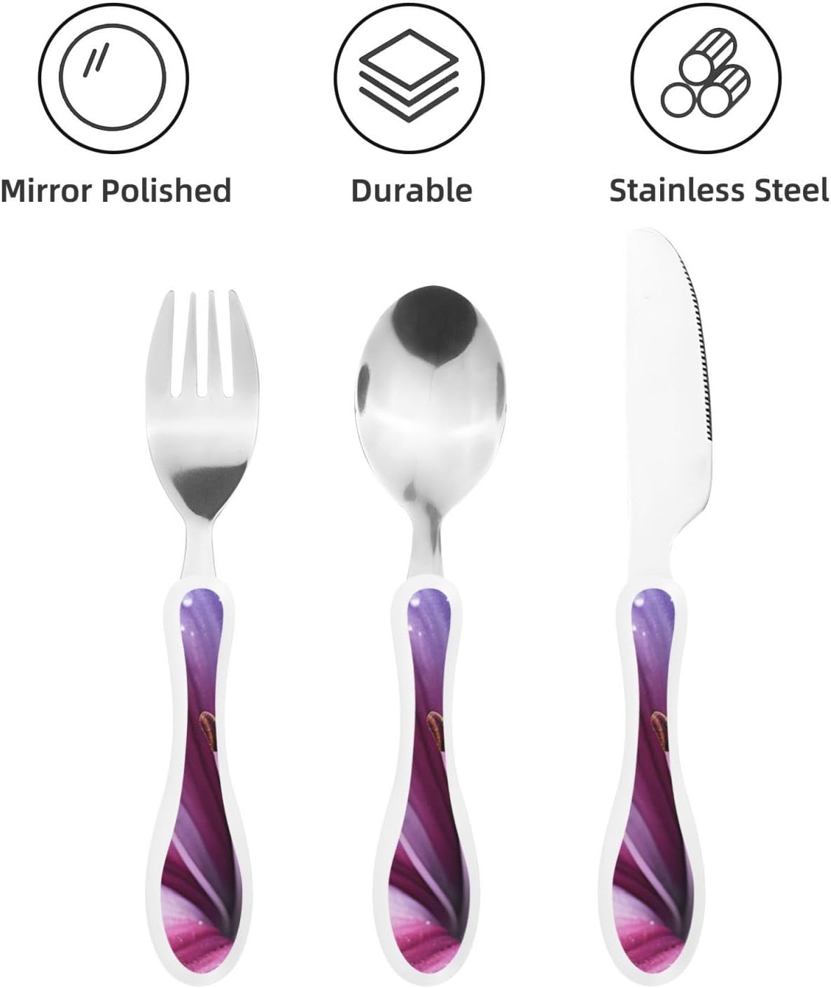 3-Piece Kids Silverware Set With Storage Case, Stainless Steel Reusable Children Safe Knife Spoon Fork Set Blue Active Girl Running Sunset Children Flatware Set For Kids Lunch Box - Colors B