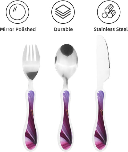 3-Piece Kids Silverware Set With Storage Case, Stainless Steel Reusable Children Safe Knife Spoon Fork Set Blue Active Girl Running Sunset Children Flatware Set For Kids Lunch Box - Colors B