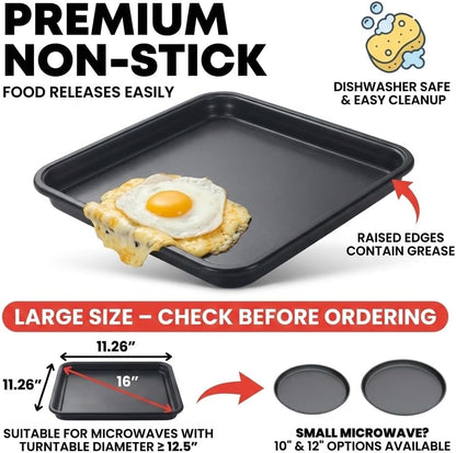 MACONEE Microwave Bacon Cooker & Crisper Pan – Large Nonstick Square Metal Tray for Crispy Bacon, Reheating Pizza & Snacks – Dishwasher Safe Grill Plate (Requires Medium/Large Microwave)