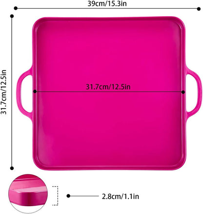 i BKGOO Foodservice Red Plastic Tray with Handle Set of 2 Large Melamine Cube Serving Platters for Parties, Table, Kitchen Size(12.5"x12.5"x1")
