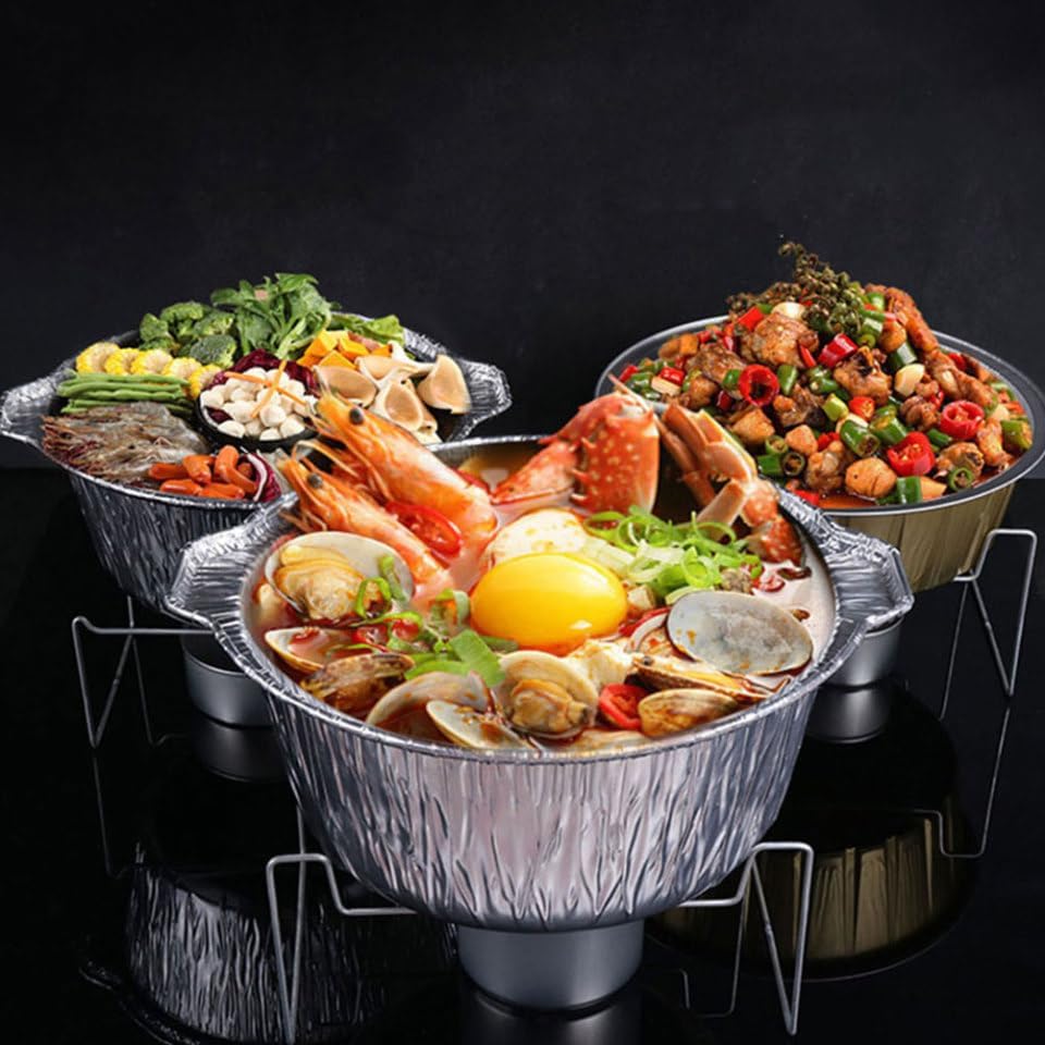 Toyvian 5pcs round Tin Foil Food Pans with Lids 4000ml Aluminum Foil Containers Multi-use Grill and Baking Pots for Bbq Cooking and Meal Prep