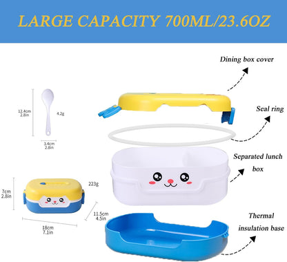 Cute Bento Box, with Cutlery Set Portable Lunch Box, 700ML Leak-proof 2 Compartment Lunch Container, Reusable Snack Box, Microwave/Dishwasher/Freezer Safe, BPA Free, Snack Container (Purple)