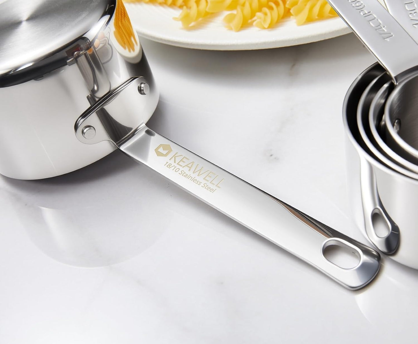 KEAWELL Premium 10-Piece 18/10 Stainless Steel Measuring Cups ans Spoons Set – Durable, Stackable, Dishwasher Safe – Nesting Design for Baking & Cooking (Silver, Measuring Cups & Spoons)