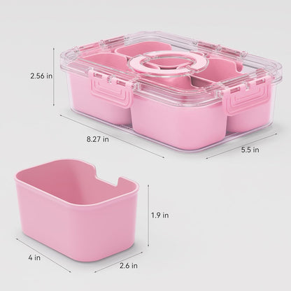 Snackle Box Container,2 Pack Divided Clear Snack Box Serving Tray with Lid and Handle,Charcuterie Board with Lid, Snack Organizer for Beach Picnic, Refrigerator Fresh, Party, Holidays and Travel