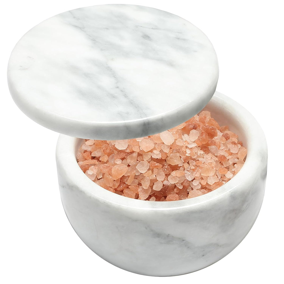 jalz jalz Acacia Wood Salt Cellar with white Marble Lid, 10oz Pinch Pot & Spoon