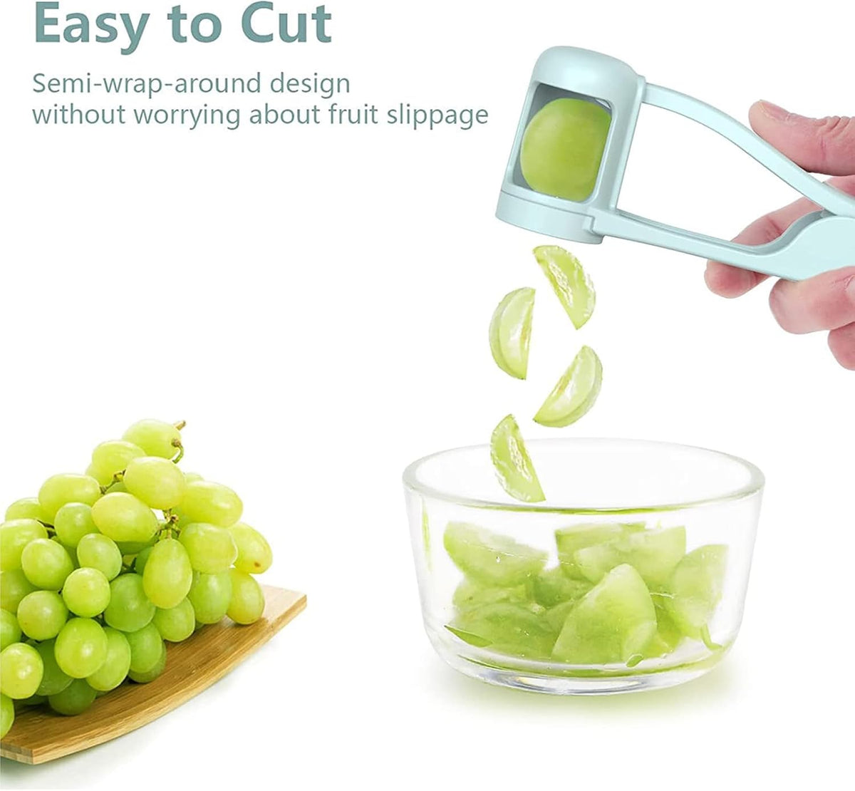 WhiteRhino Grape Cutter Grape Slicer for Toddlers,Grape Cherry Tomato Strawberry Cutter Quarter Slicer tool For Vegetable Fruit Salad Cake Decoration,Stainless Steel kitchen Gadget Fruit cutter(Bule)
