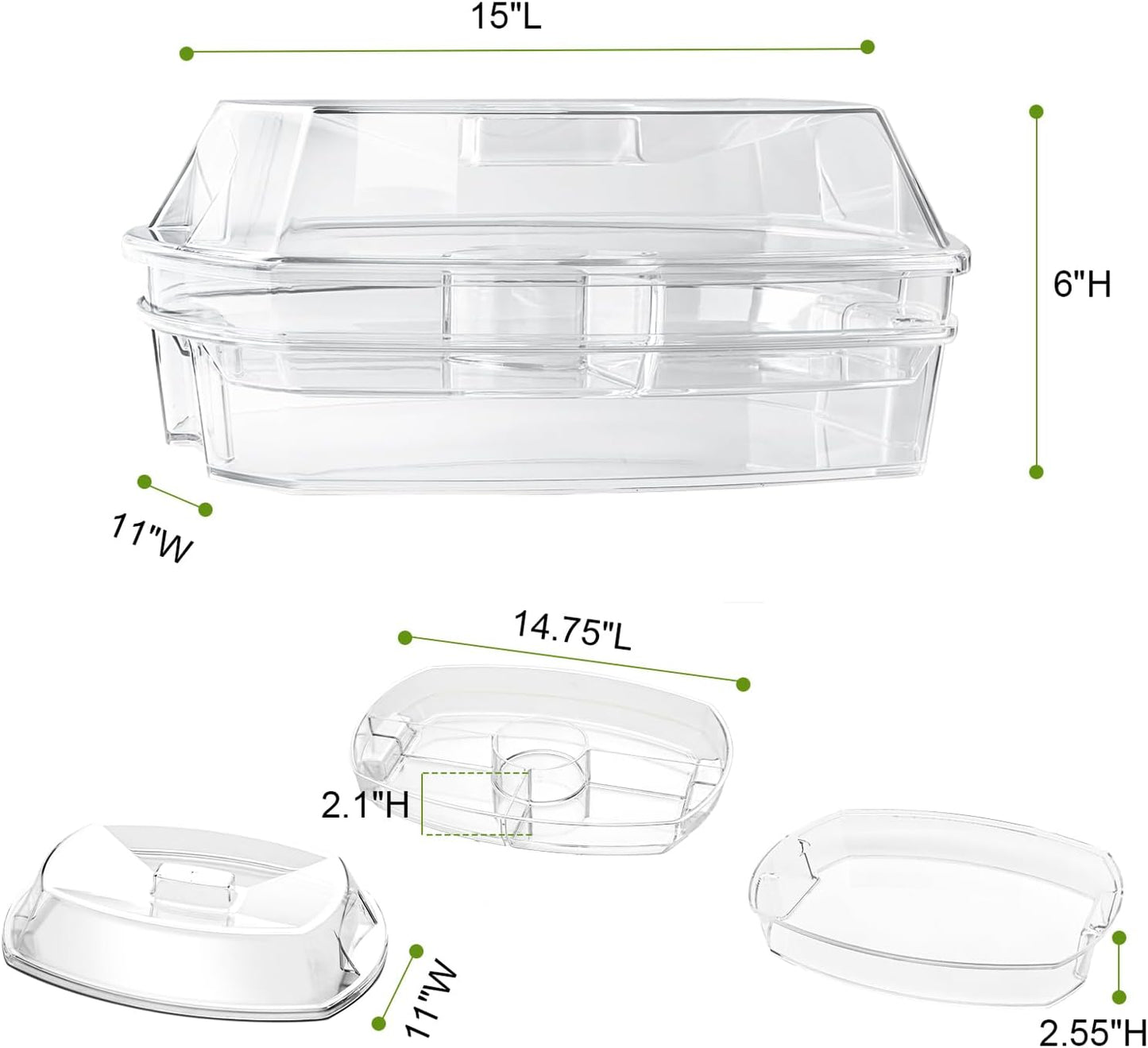 IVYHOME 3-Tier Chilled Serving Tray with Lid, 15" Fruit Ice Serving Platter with 4 Compartments, Shrimp Cocktail Serving Dish, Divided Serving Bowl for Parties